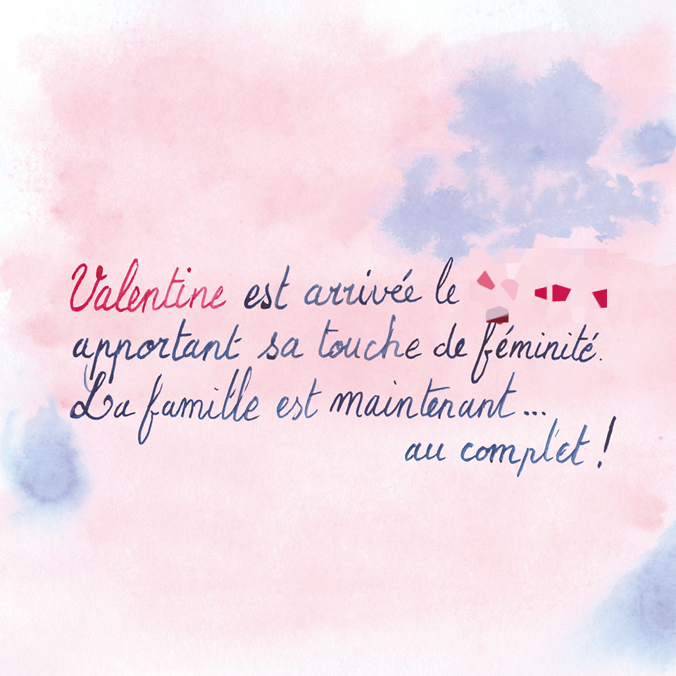 Texte du faire-part de naissance écrit au pinceau