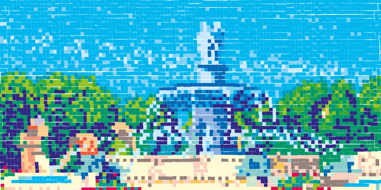 Pixel Art - vue sur la fontaine de la Rotonde à Aix-en-Provence