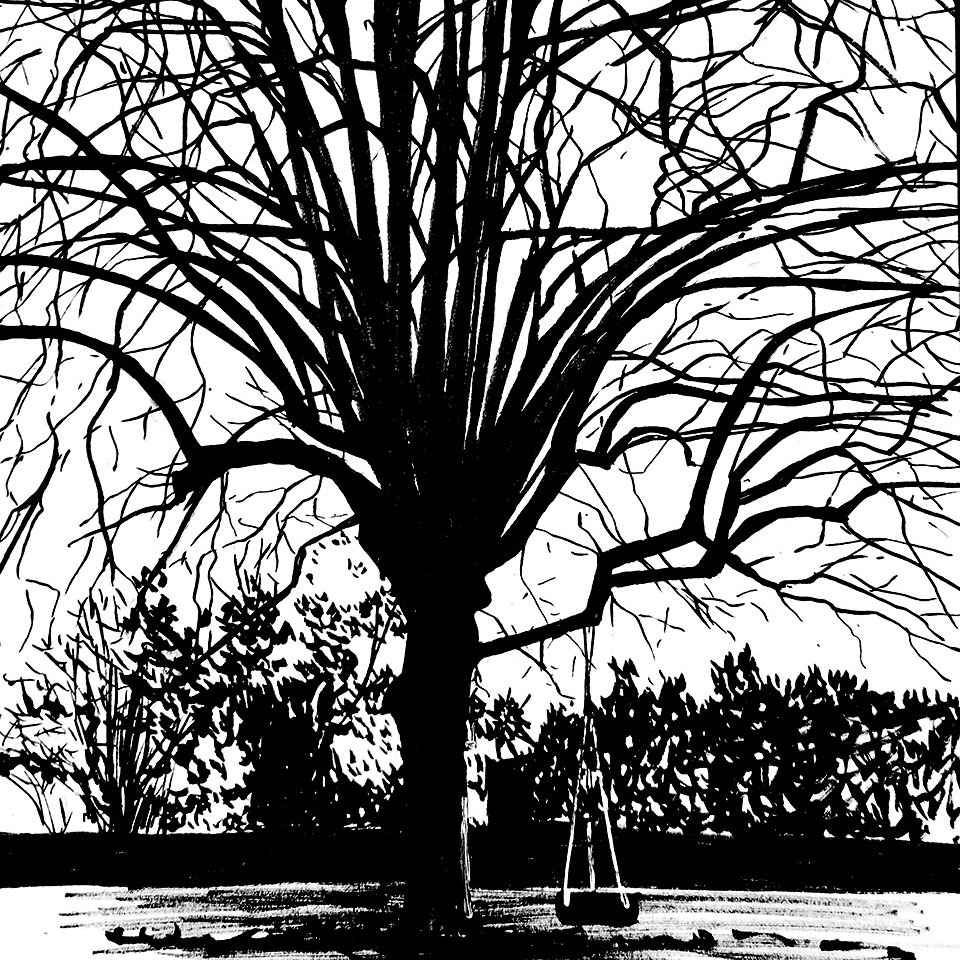 Illustration d'un tilleul dans la brume hivernale