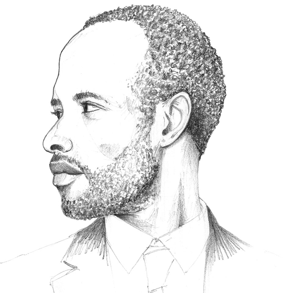 Portrait à la mine graphite d'un jeune homme noir de profil