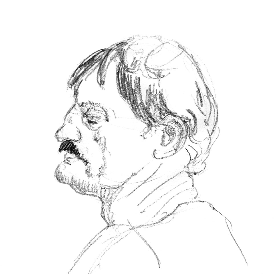 Portrait crayonné en 5 min d'un homme moustachu de profil
