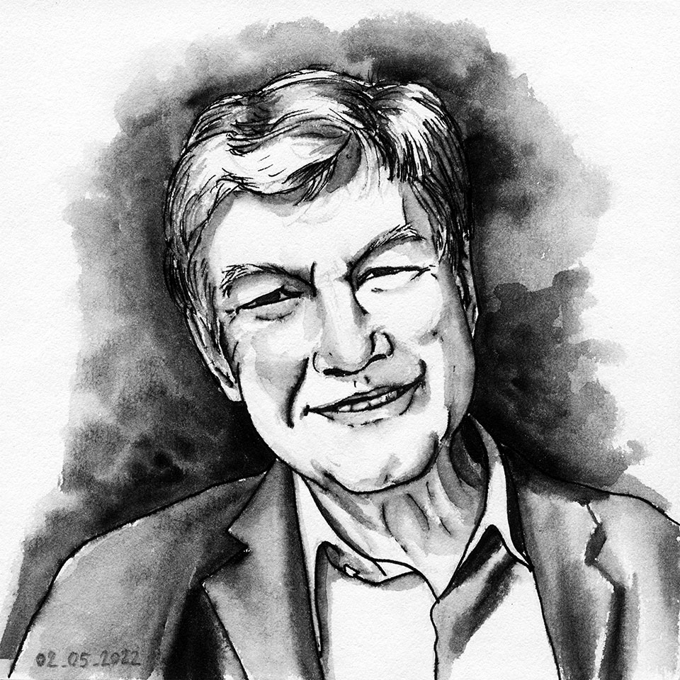 Portrait à l'aquarelle et feutre Tradio d'un homme agé souriant, de face