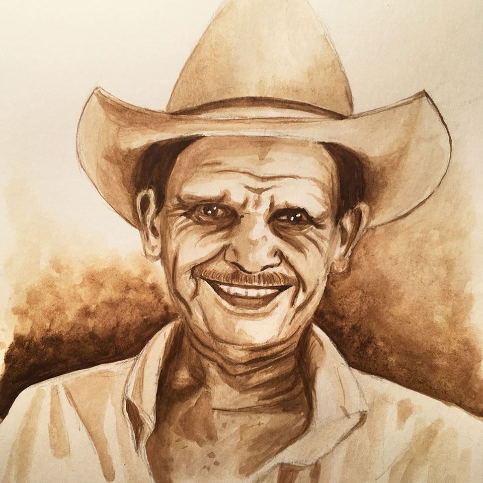 Portrait sépia à l'aquarelle d'un cowboy
