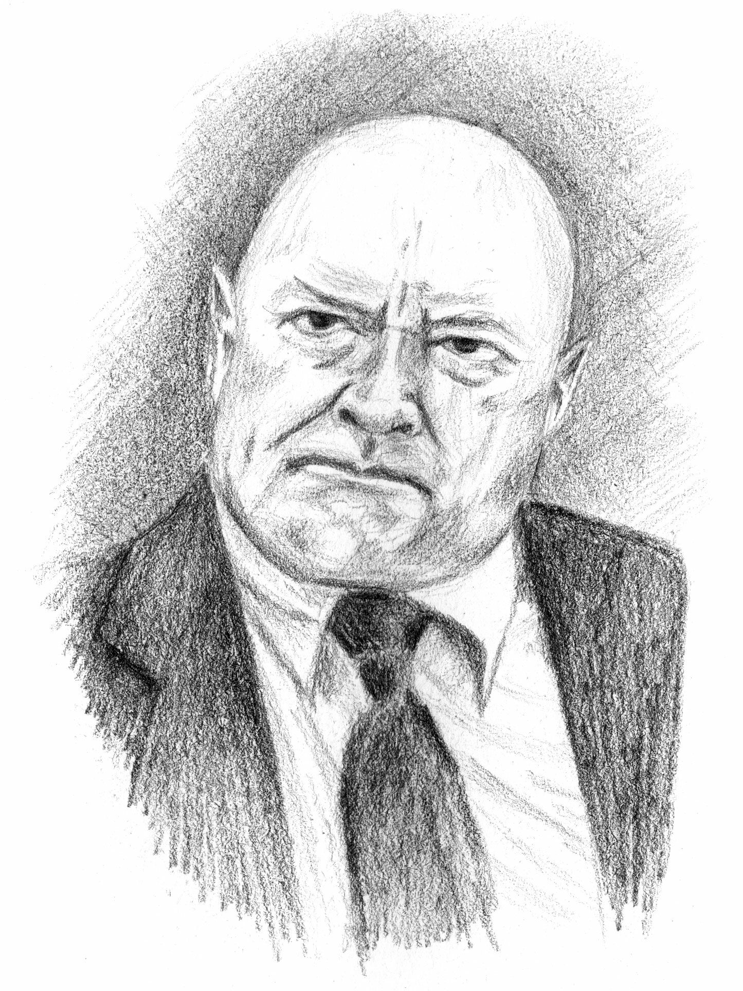 Portrait crayonné à la mine graphite représentant Barry Corbin dans la série One Tree Hill. Illustration réaliste en noir et blanc. Illustratrice Artiste auteur : Isabelle Roulet